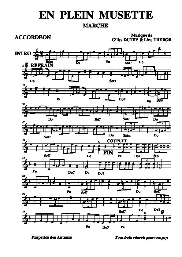 télécharger la partition d'accordéon En plein musette (Marche) au format PDF
