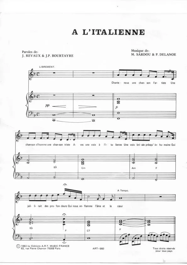 scarica la spartito per fisarmonica A l'italienne in formato PDF