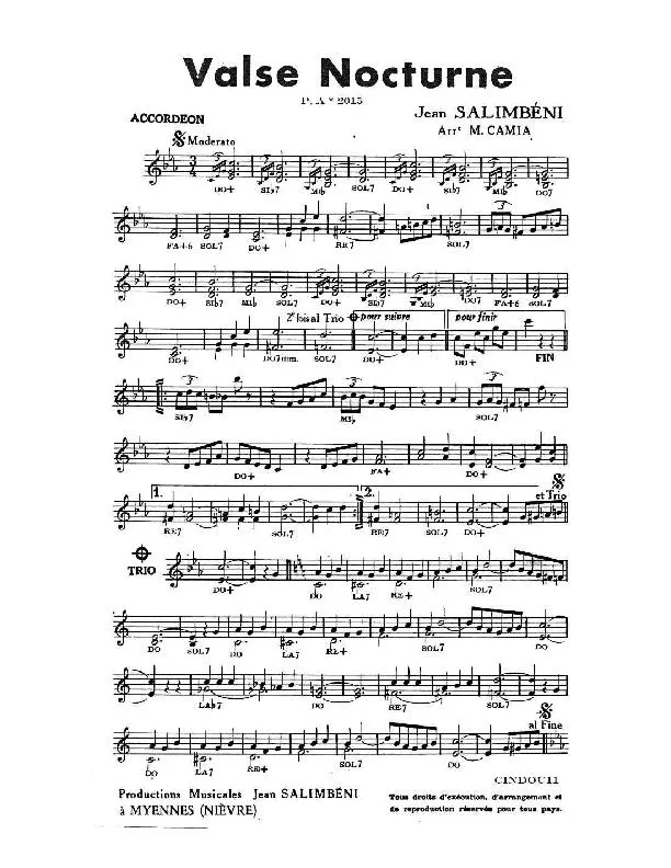 télécharger la partition d'accordéon Valse Nocturne (Arrangement : Marcel Camia) au format PDF