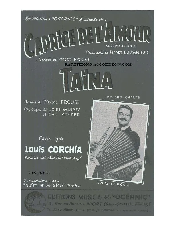 télécharger la partition d'accordéon Caprice de l'amour (Créé par : Primo Corchia) (Orchestration) (Boléro Chanté) au format PDF