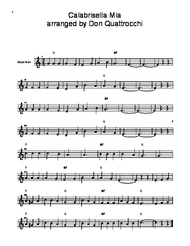 télécharger la partition d'accordéon Calabrisella Mia (Arrangement : Don Quattrocchi) au format PDF