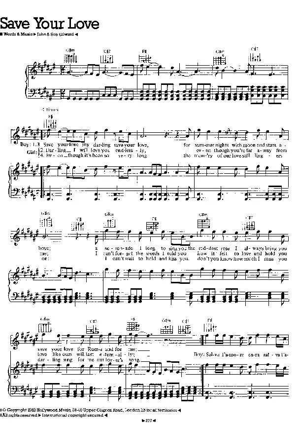 télécharger la partition d'accordéon Save Your Love (Chant : Renée and Renato) au format PDF