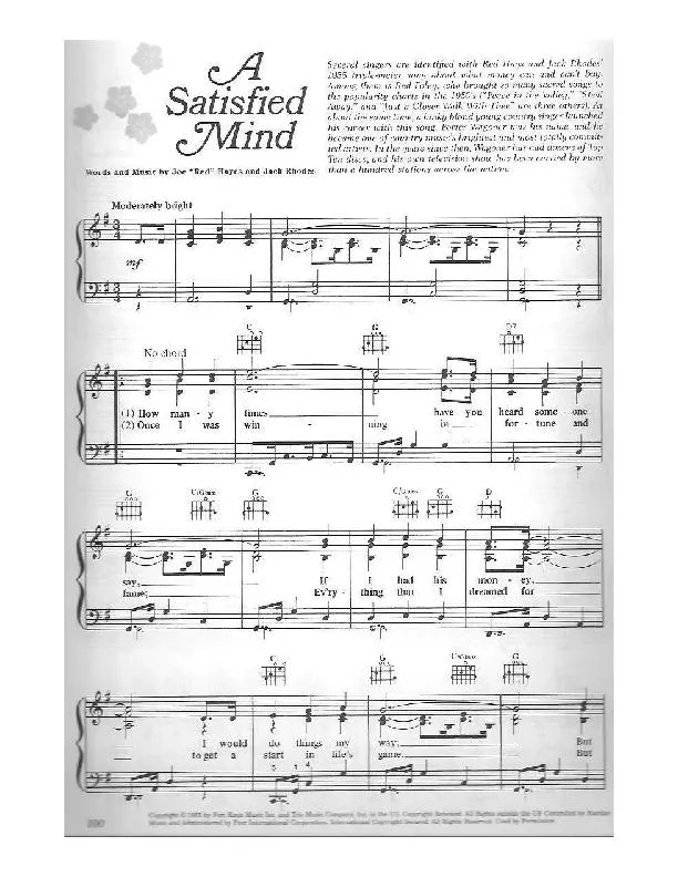 télécharger la partition d'accordéon A satisfied mind (Chant : Porter Wagones / Red Foley) (Valse Country) au format PDF