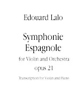 télécharger la partition d'accordéon Symphonie Espagnole /  for Violin and Orchestra op.21 / Transcription for Violin and Piano/ au format PDF